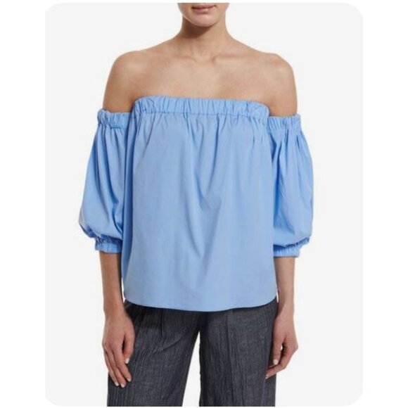 MILLY Off The Shoulder Blue Poplin Top - Size S - Picture 1 of 7